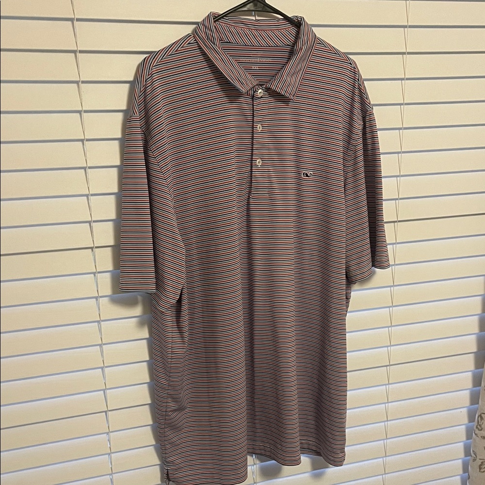 Vineyard Vines Men’s Navy and Red Striped Performance Polo